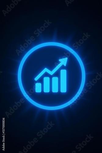 Blue Glowing Icon of Bar Graph with Arrow - Financial Growth Visualization