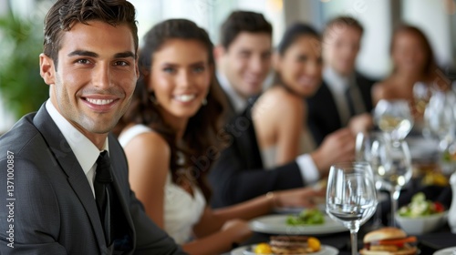 Smiling Groom at Wedding Reception