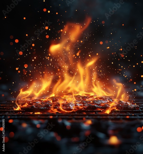 Fiery Embers: A Dramatic Close-Up of Blazing Grill