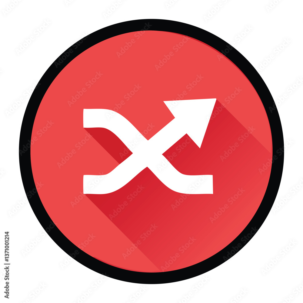 Obraz premium White curved arrow in a red circle with a black outline, on a white background