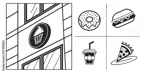 Food and drinks line web icons. Restaurant, Fast food. Editable Stroke Vector"
