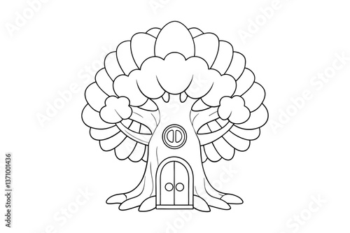 Tree Coloring Page – Smooth & Detailed Black and White Line Art

