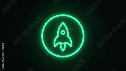 Neon Green Rocket Icon - Futuristic Space Exploration Design.