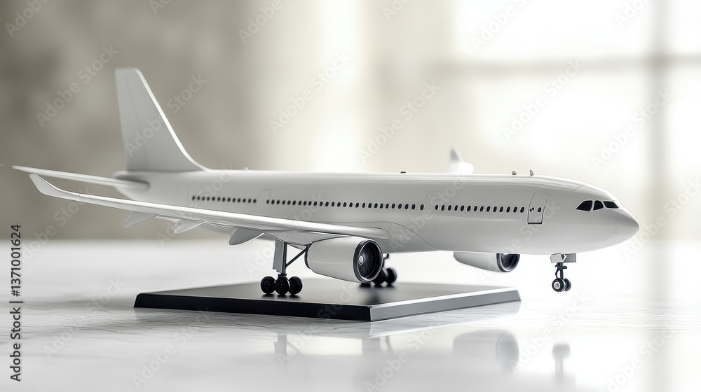 Fototapeta premium Elegant diecast model of commercial airplane on display in sunlit room