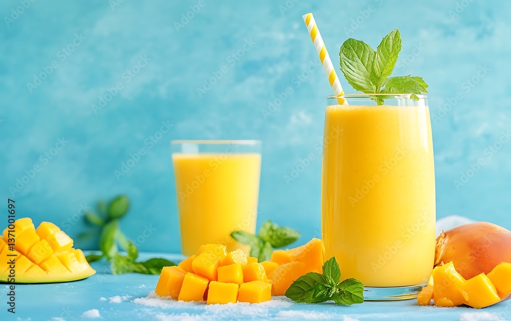 Fototapeta premium Mango smoothie with summer drink. (1)