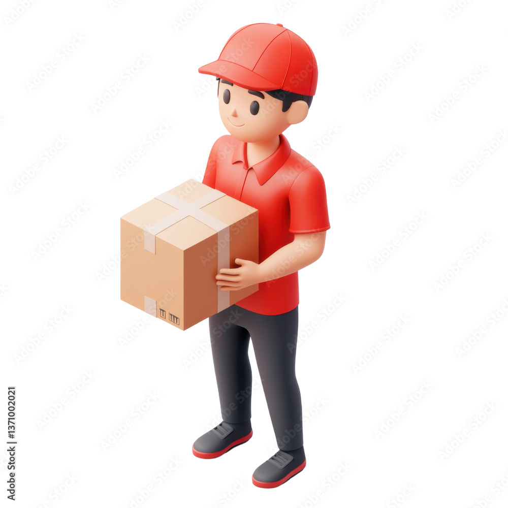 isometric 3d courier holding a package, png illustration on transparent background isometric 3d courier holding a package, png illustration on transparent background