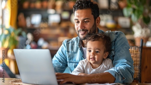 Father and Son Bonding Over Laptop