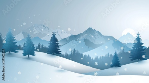 Serene Winter Mountain Landscape: A Snowy Day in the Mountains