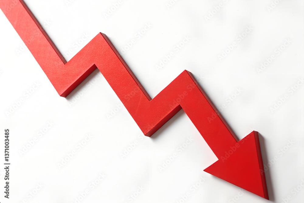 Business red arrow graph down on white background Business red arrow graph down on white background