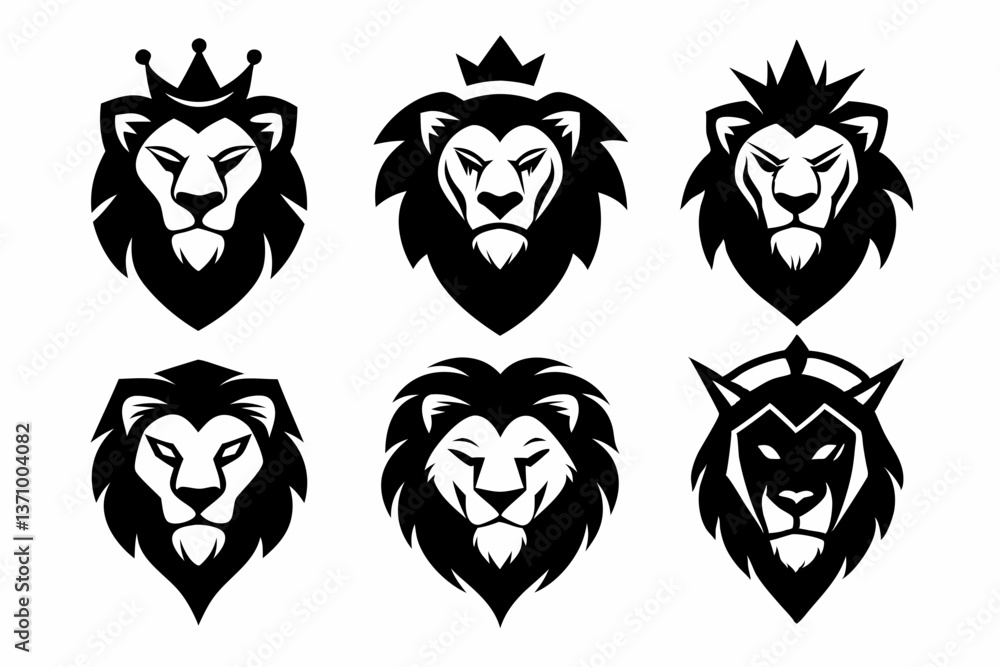 Lion King face logo icon silhouette vector bundle Lion King face logo icon silhouette vector bundle