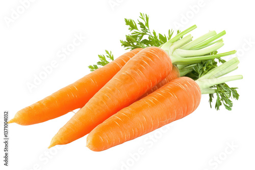 Fresh and crunchy delicious carrots with vibrant orange color isolated on transparent background