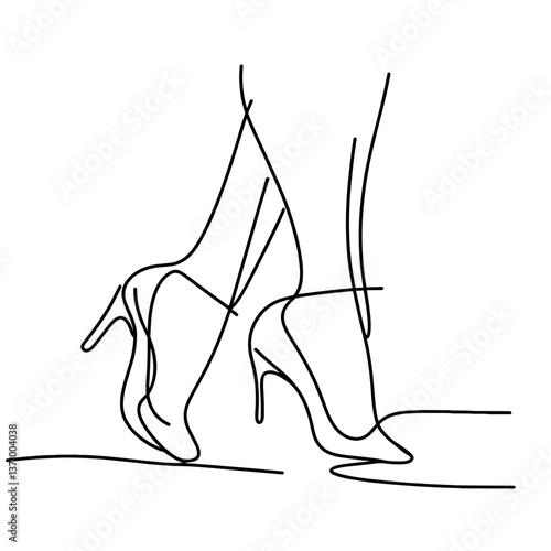 Elegant high heels in motion against minimalist line art background  