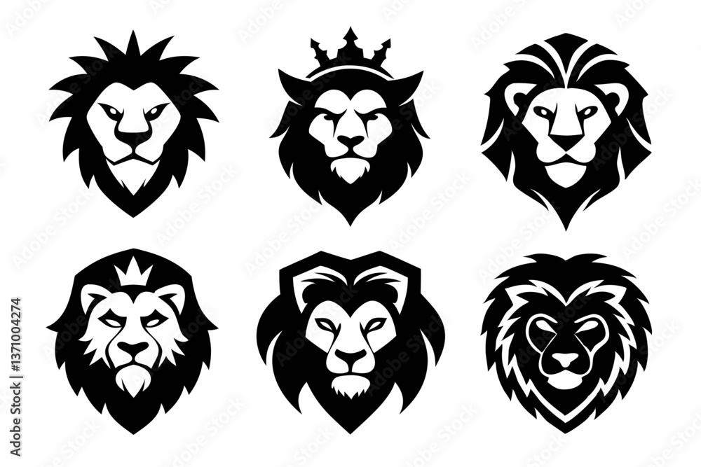 Obraz premium Lion King face logo icon silhouette vector bundle