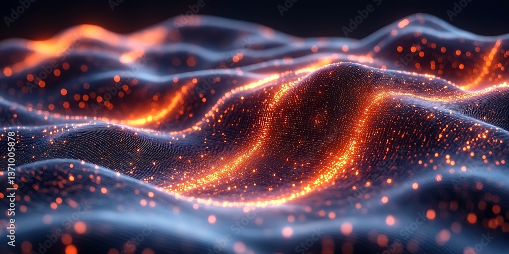 Abstract flowing illuminated waves with scattered glowing particles forming patterns Abstract flowing illuminated waves with scattered glowing particles forming patterns