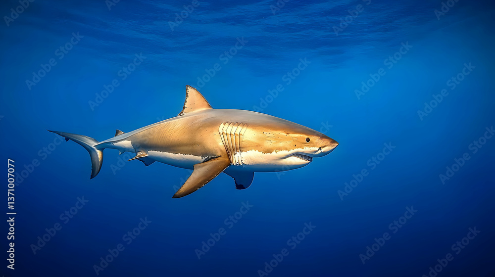 Obraz premium Great White Shark Underwater Profile View