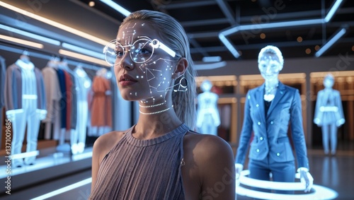 Futuristic Digital Fashion Store with Holographic Displays – AI Shopping Experience