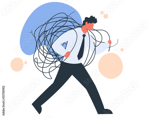 Stressed Businessman Carrying Heavy Burden of Work and Responsibilities, Concept of Anxiety and Economic Pressure, Flat Minimalist SVG Vector Illustration