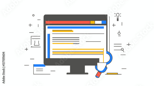 SEO Search Results Concept on Computer Screen with Magnifying Glass Symbolizing Digital Marketing and Internet Search Engine Optimization