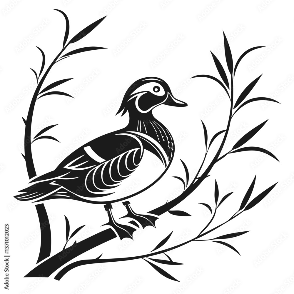 Mandarin duck black silhouette icon vector Mandarin duck black silhouette icon vector