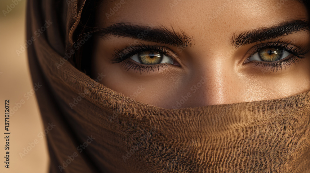Close-up of a woman wearing a hijab in the desert Close-up of a woman wearing a hijab in the desert
