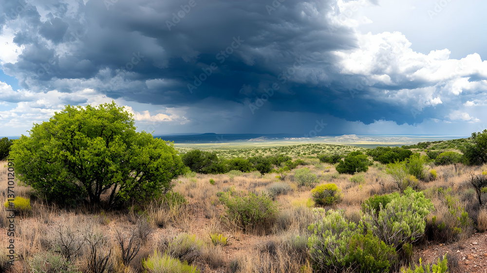 Obraz premium Dramatic Storm Clouds Over Dry Desert Landscape