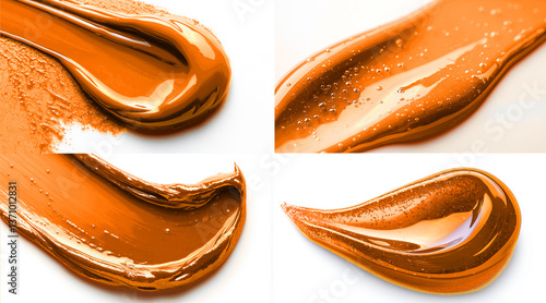 Obraz na płótnie set of orange gel texture closeup detail isolated on white background w salonie
