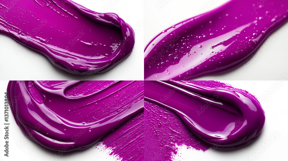 set of purple gel texture closeup detail isolated on white background