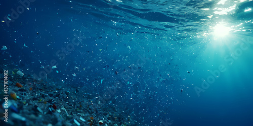 Image of Microplastic particles in water as envisioned by the artist - illustration of Microplastic pollution.