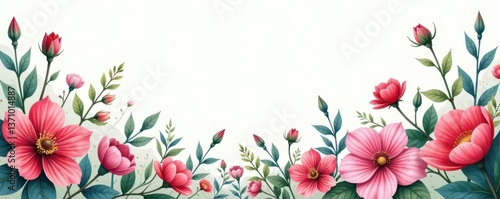 Intricate watercolor border, diverse botanicals, soft hues , flowers, vibrant