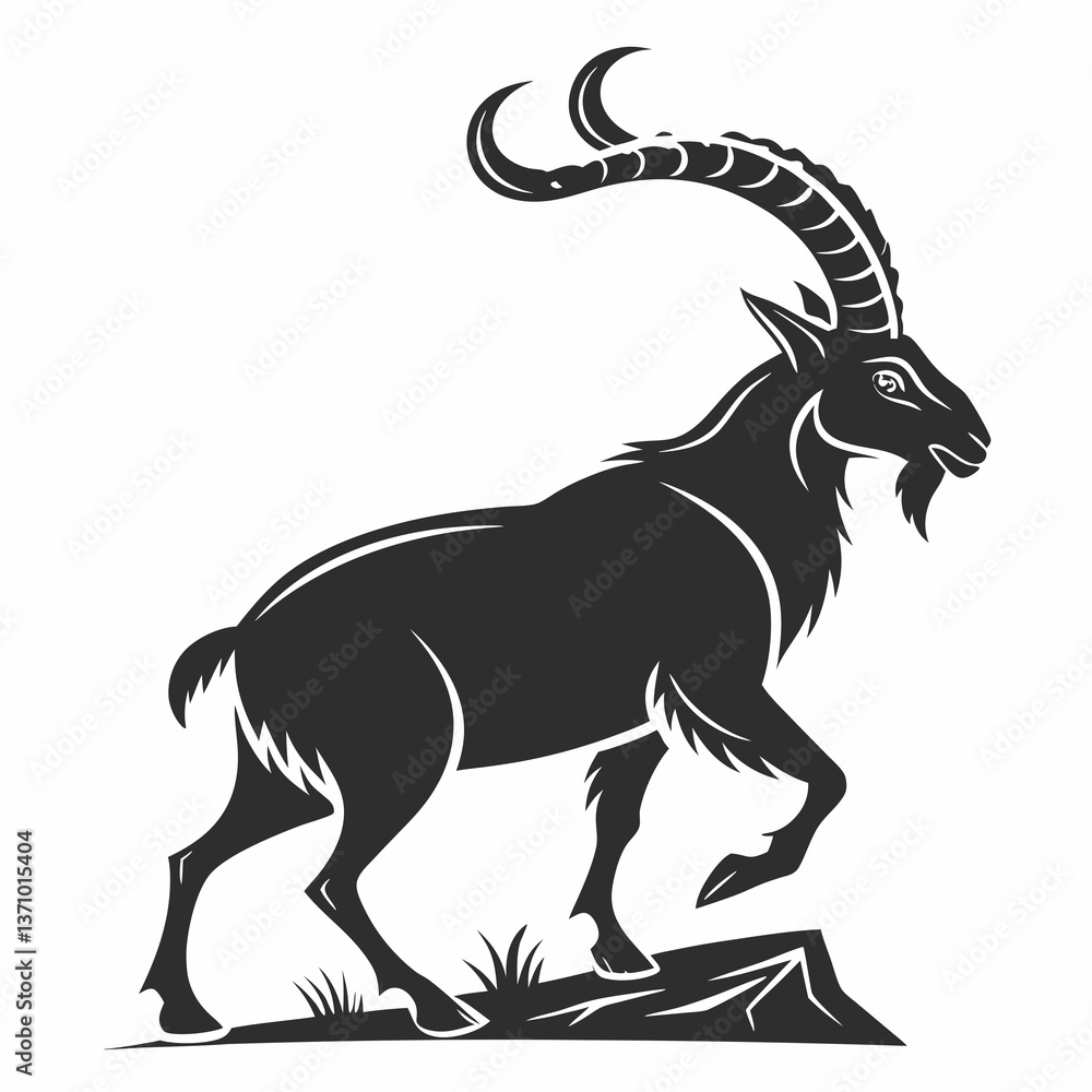 Obraz premium Markhor black silhouette icon vector