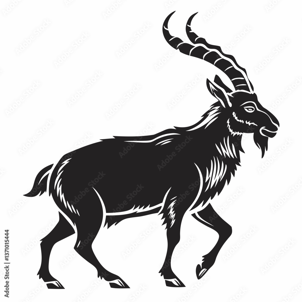 Obraz premium Markhor black silhouette icon vector