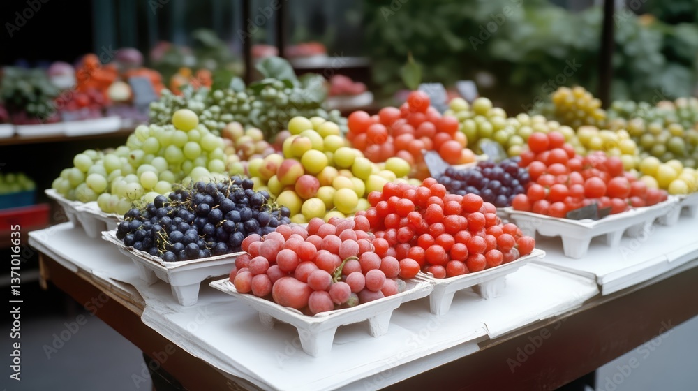 Fresh fruit display at market Fresh fruit display at market