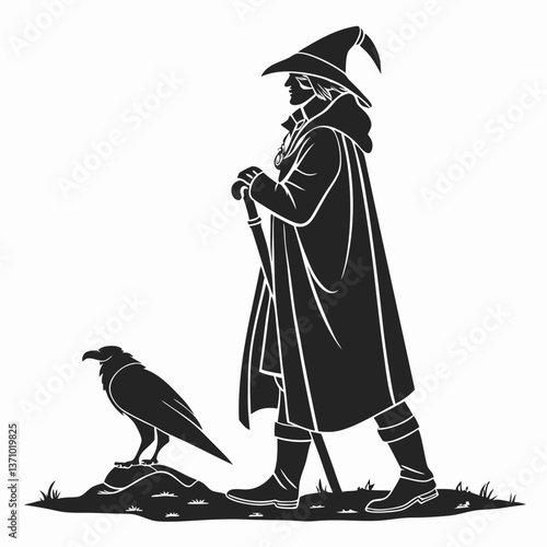 Merlin black silhouette icon vector