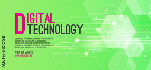 Digital technology banner yellow green background concept, cyber technology, abstract social media tech, innovation future data, internet network, Ai big data, line dot connection, illustration vector