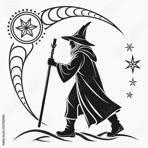 Merlin black silhouette icon vector