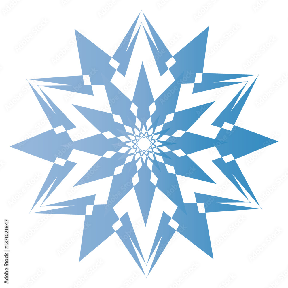 Blue geometric starburst pattern: symmetrical design with sharp angles Blue geometric starburst pattern: symmetrical design with sharp angles