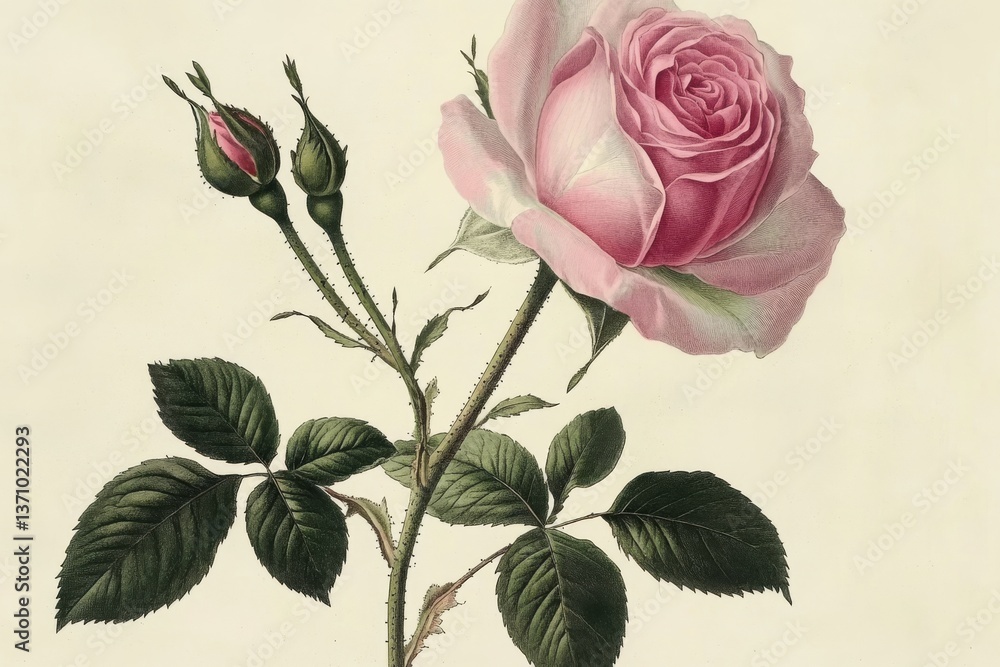 Fototapeta premium Botanical Art of a Rose Flower, Rose Flowers, Abstract Rose Image