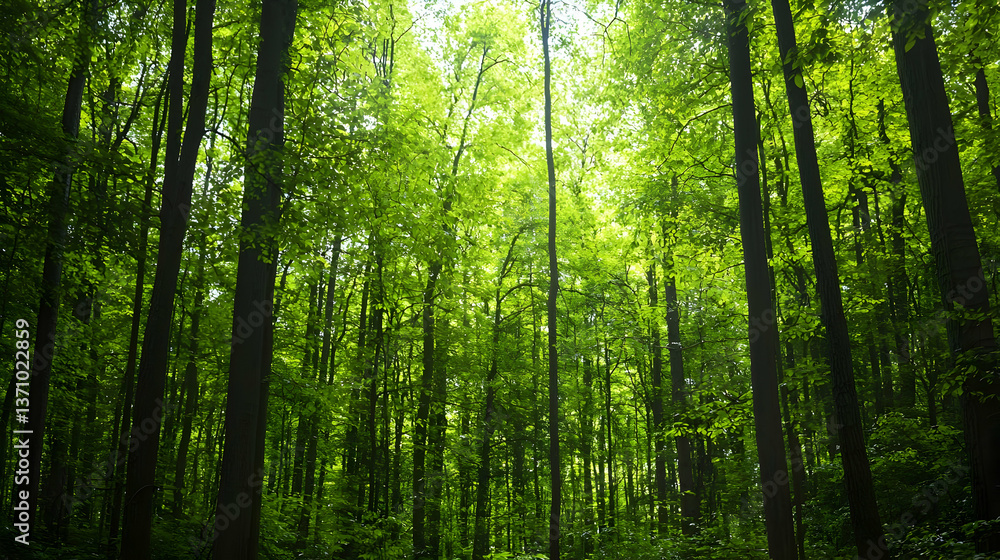 Fototapeta premium Dense Forest Canopy with Sunlight Filtering Through Lush Green Leaves