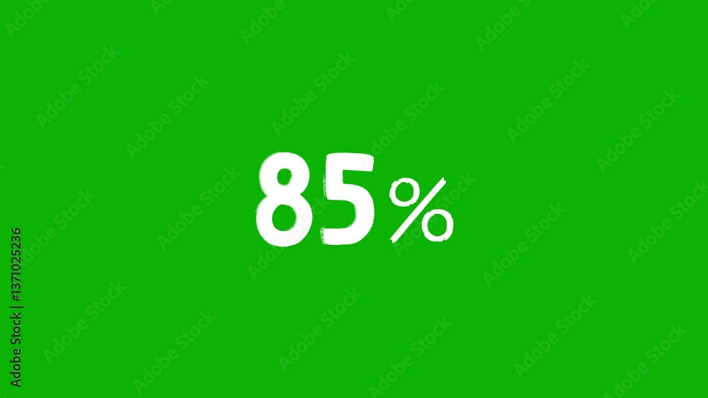 Animated white discount lettering for the “85%” promotion in a sloppy font on a green screen on a chromakey background Animated white discount lettering for the “85%” promotion in a sloppy font on a green screen on a chromakey background