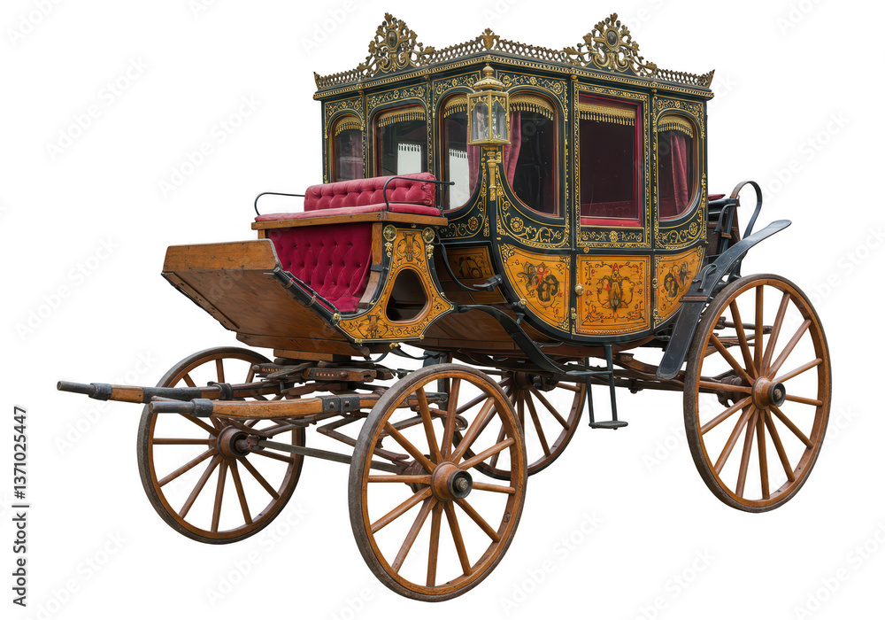 Fototapeta premium An ornate antique horse-drawn carriage with intricate wood and metal carvings isolated on transparent background