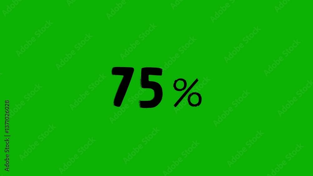 Animated black discount lettering for the “75%” promotion in a sloppy font on a green screen on a chromakey background Animated black discount lettering for the “75%” promotion in a sloppy font on a green screen on a chromakey background
