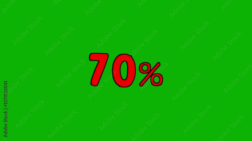 Animated red discount lettering for the “70%” promotion in a sloppy font on a green screen on a chromakey background Animated red discount lettering for the “70%” promotion in a sloppy font on a green screen on a chromakey background