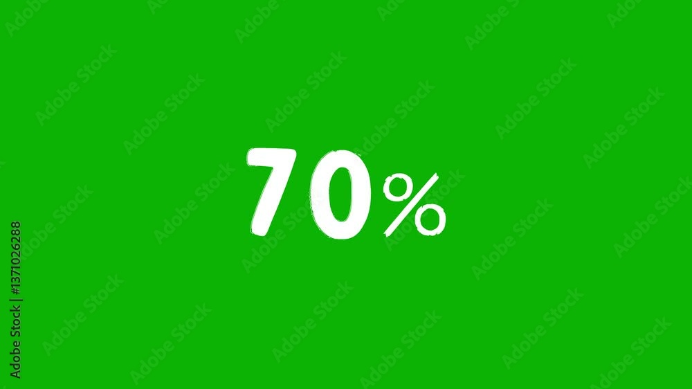 Animated white discount lettering for the “70%” promotion in a sloppy font on a green screen on a chromakey background Animated white discount lettering for the “70%” promotion in a sloppy font on a green screen on a chromakey background