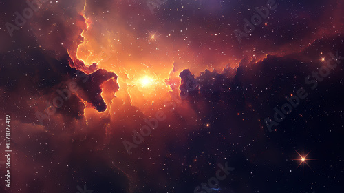 Mysterious dark dust and gas veiling distant stars' light. Celestial Veil. Illustration
