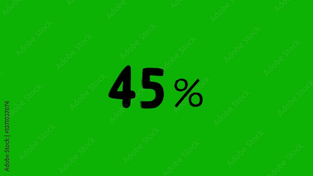 Animated black discount lettering for the “45%” promotion in a sloppy font on a green screen on a chromakey background Animated black discount lettering for the “45%” promotion in a sloppy font on a green screen on a chromakey background