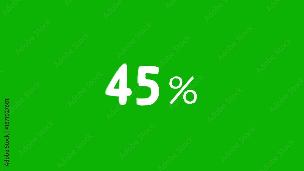 Animated white discount lettering for the “45%” promotion in a sloppy font on a green screen on a chromakey background Animated white discount lettering for the “45%” promotion in a sloppy font on a green screen on a chromakey background