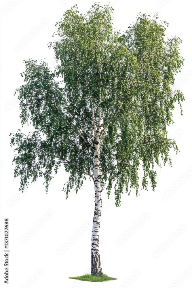 Fototapeta premium An isolated cutout of a summer green birch tree on a white background