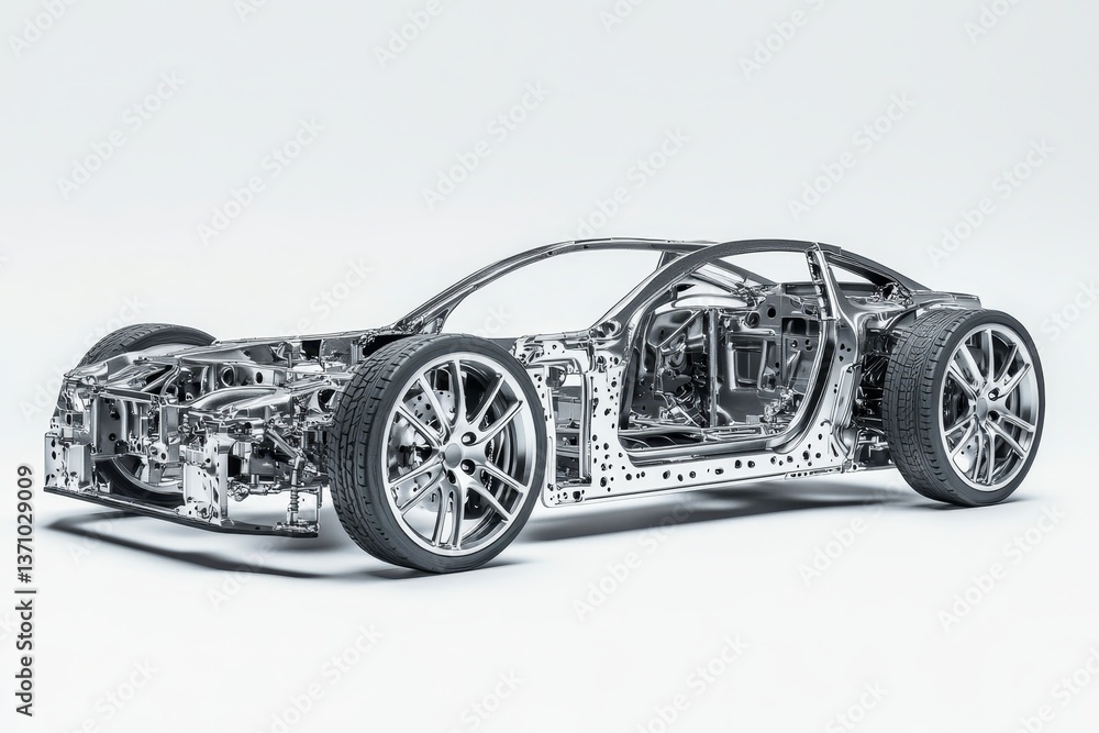Intricate silver car frame isolated on white background with sharp focus and detailed photography Intricate silver car frame isolated on white background with sharp focus and detailed photography