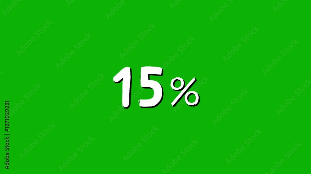 Animated white discount lettering for the “15%” promotion in a sloppy font on a green screen on a chromakey background Animated white discount lettering for the “15%” promotion in a sloppy font on a green screen on a chromakey background