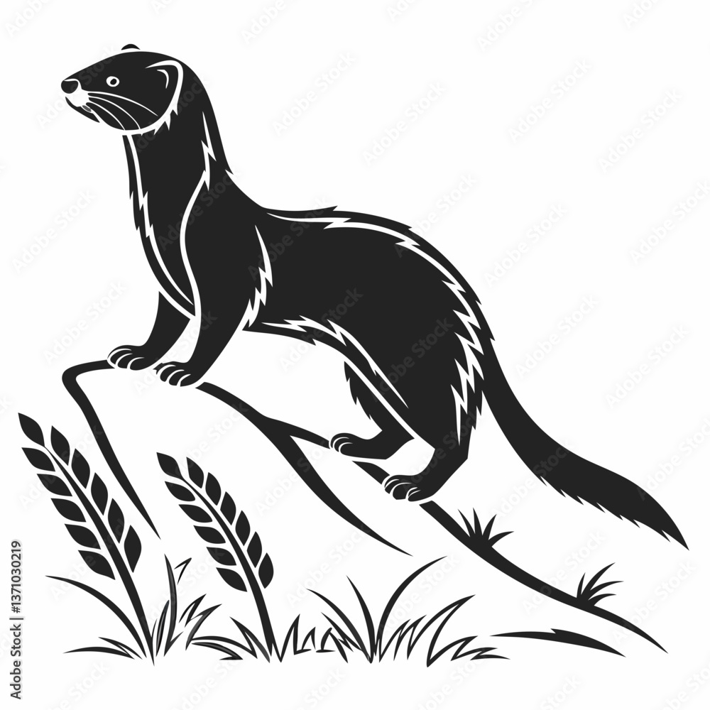 Obraz premium mink black silhouette icon vector